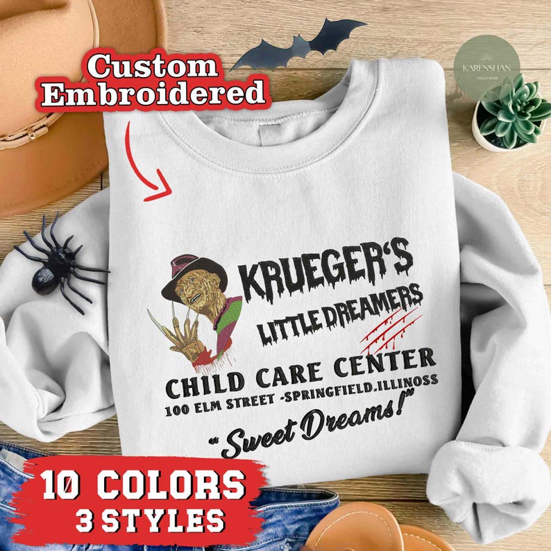 Kruegers Little Dreamers Embroidery Sweatshirt, Horror Movie Killer
