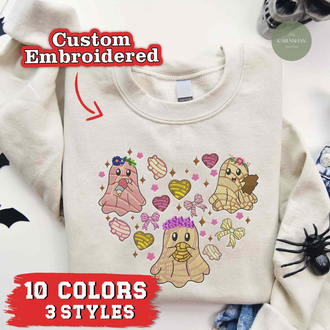 Halloween Pantamas Spooky Embroidery Sweatshirt, Halloween Cutesy