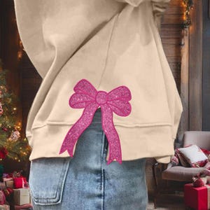 Shiny Glitter Side Bow Applique Side Bow Machine Embroidery Designs Wide Ribbon Sports Girly Bow Sweatshirt Seam Side Bow, Digital Download