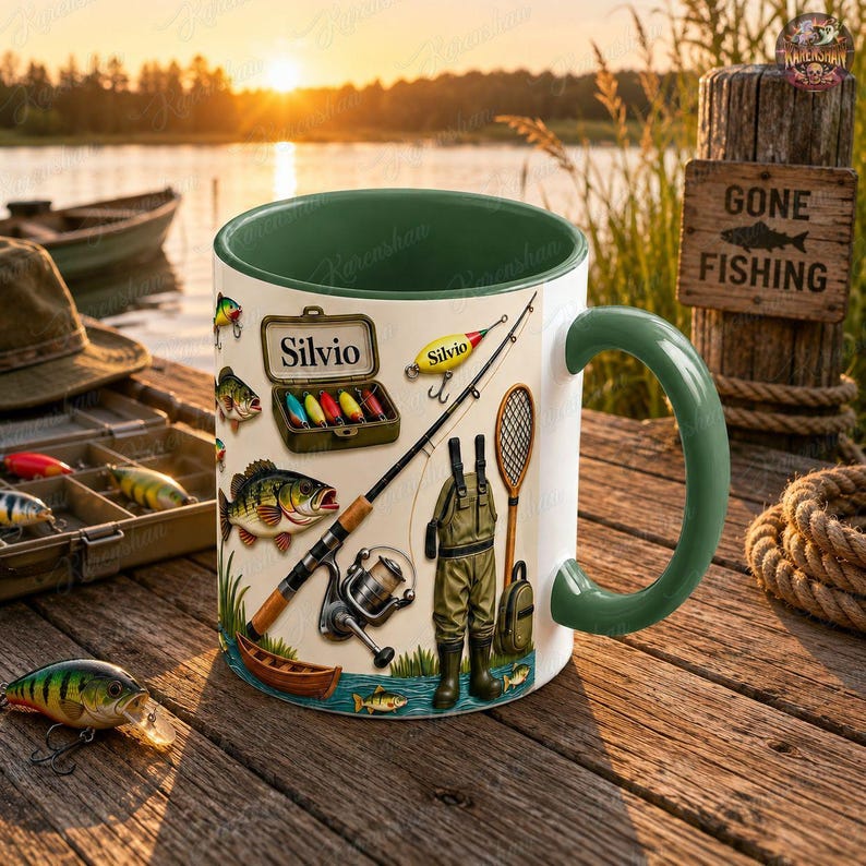 Custom R Design Custom Name Fishing Mug, Personalized Angler Name Coffee Mug, Fishing ...
