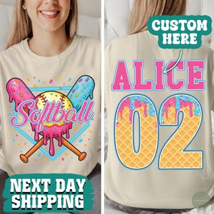 Ice Cream Drip Shirt, Team Mom Shirt, Personalized Softball Drip Mom Shirt, Customized Softball Sweatshirt, Mom Sweatshirt, Softball Hoodie