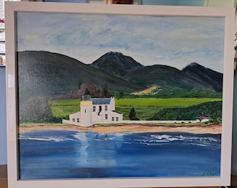 Original acrylic painting on canvas and framed of Corran Point Iighthouse by Kerstin Ballantyne