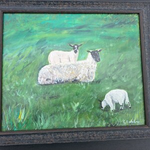 Sheep and Lamb Painting: Original Framed Wall Art by Kerstin Ballantyne