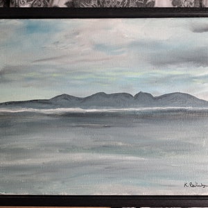 Wall Art / Original Acrylic Painting / Minimalist Painting / Islay at Sunset /  black wood frame / by Kerstin Ballantyne