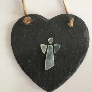 Large Sea Glass Angel on Hanging Slate