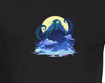 Giant Squid Night T-Shirt, Ocean Creature Tee, Sea Monster Shirt, Unisex Top, Nautical Clothing