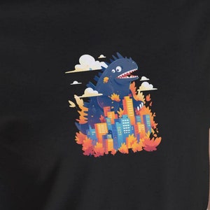 Kaiju Godzilla Building Destruction T-Shirt, Monster Tee, Urban Cityscape Shirt, Unisex Graphic Top, Unique Gift Idea