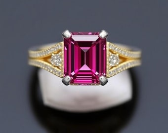 2.70 Carat Real Pink Ruby Ring - 14k Gold Dual Band Ruby Ring - Unique Ruby Ring - Diamond Ruby Ring - July Birthstone Ring - Art Deco Ring