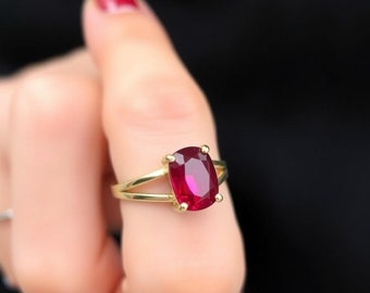 14k Gold Oval Ruby Solitaire Ring - Daily Wear Ruby Ring - Simple Ruby Ring - Gold Proposal Ring - Dinner Gift Ring - Dainty Ruby Ring