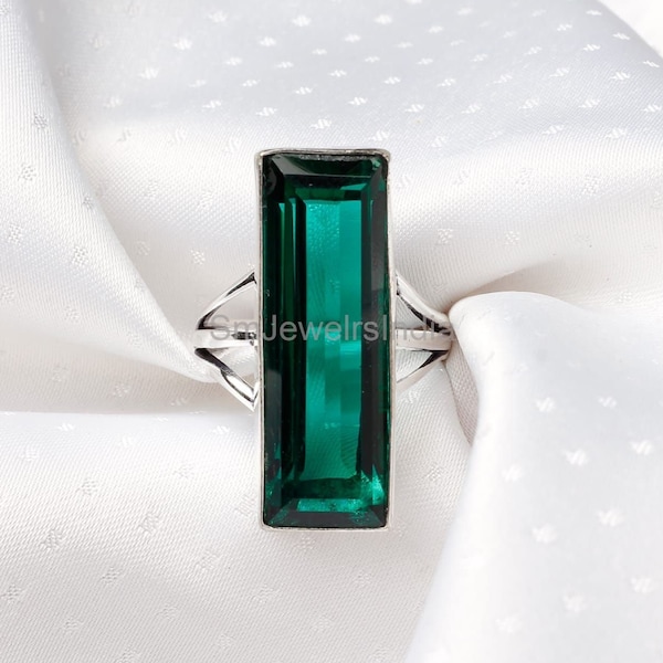 Emerald  Ring 925 Sterling Silver 10x30mm Long Rectangle Ring Long Gemstone Ring Statement Ring Silver Ring Emerald Jewelry Gift For Her
