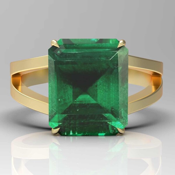 14k Octagon Cut Emerald Solitaire Ring -  May Birthstone Ring - 14k Gold Emerald Ring For Women - Emerald Custom Ring - Emerald Mens Ring
