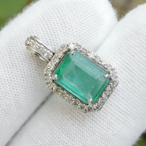 5.20 Carat Real Emerald Diamond Pendant - 14k Solid Gold Emerald Pendant - Emerald Cut Pendant - Women Gift Pendant - Wedding Pendant