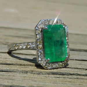 3.90 Carat Real Emerald Diamond Ring - 14k Solid Gold Ring - Wedding Gift Ring - Emerald Cut Ring For Women - Emerald Engagement Ring