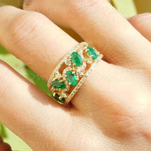 14k Real Emerald Diamond Band Ring - Women Emerald Wedding Band - Designer Emerald Ring - 14k Solid Gold Emerald Band - Full Eternity Band