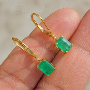 5x7 mm Emerald Cut Real Emerald Stud Earring - 14k Solid Gold Emerald Earring - Daily Wear Solitaire Women Earrings - Minimalist Jewelry