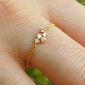 Diamond Chain Ring - 14k Solid Gold Diamond Ring - Birthday Gift For Women Ring - Minimalist Chain  Ring - Ultra Thin Chain Ring
