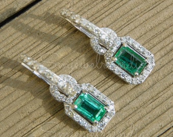 3.30 karaat Emerald Cut Earring - 14k massief gouden Emerald Earring - Emerald & Diamond Earring - St. Patrick's Day cadeau oorbellen, bruidsoorbel