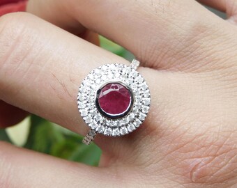 6 mm runder Rubinring - 14 Karat Gold Juli Birthstone Ring - Lünette Rubinring - Beste Verlobungsring Frauen - Diamant Rubinring - Versprechen Rubinring