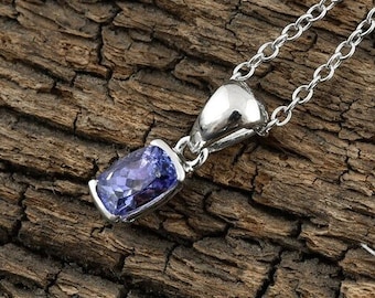 14k Gold Natural Tanzanite Pendant , December Birthstone , Fine Jewelry , Birthday Gift , 14K Gold With Chain Pendant - Gift For Women