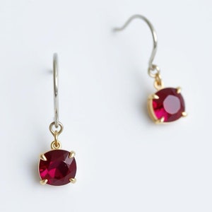 Ruby Solitaire Earring - 14k Gold Ruby Wire Earring - Ruby Stud Earring - Ruby Simple Earring - Prong Set Earring - Birthday Gift Earring