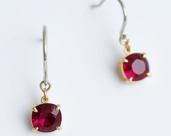 14k Gold Cushion Cut Ruby Earrings – Prong Set Solitaire Studs