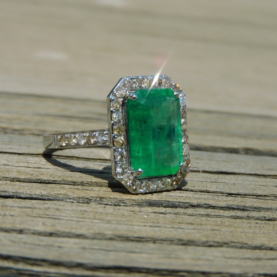 14k Emerald Ring, Natural Emerald Engagement, Gold Emerald, May 14k Emerald Ring, Natural Emerald Engagement, Gold Emerald, May
