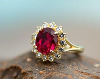 Ruby Engagement Ring - 14k Gold Diamond Ruby Ring - Oval Ruby Ring - Designer Ruby Ring - Genuine Ruby Ring - Mothers Day Gift Ring