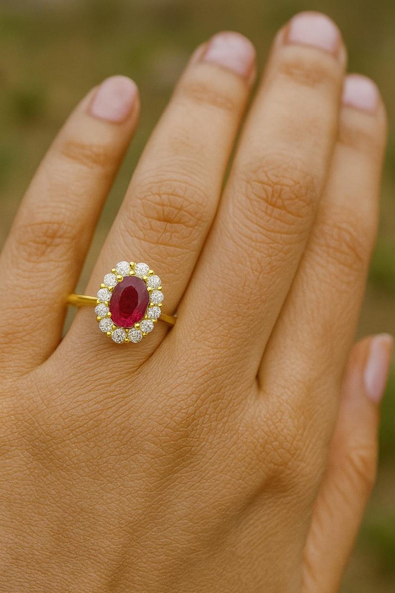 Oval Ruby Ring - 18k Solid Gold Ruby Ring - Ruby Diamond Ring - Simple ...