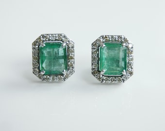 3,50 karaat natuurlijke smaragd diamanten oorbellen - 14k massief gouden smaragd oorbellen - dames bruiloft oorbellen - bruids smaragd geslepen oorbel
