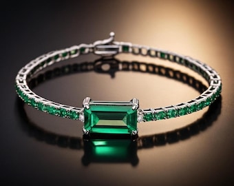 14k guld zambiskt smaragdarmband - Handgjort armband med smaragd - Julklapp till fru - Smaragd- och diamantarmband - Armband för kvinnor