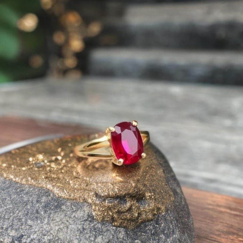 14k Gold Oval Ruby Solitaire Ring - Daily Wear Ruby Ring - Simple Ruby ...