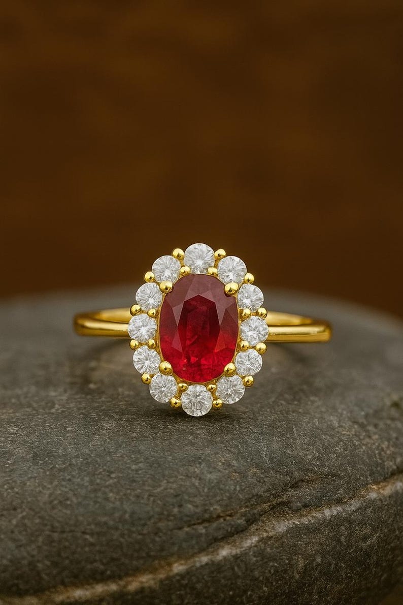 Oval Ruby Ring - 18k Solid Gold Ruby Ring - Ruby Diamond Ring - Simple ...