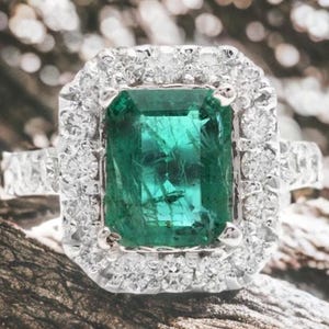 2,50 karaat echte smaragdgroene diamanten ring - 14k gouden bruidsring met smaragd - smaragd geslepen ring - natuurlijke edelsteen gouden ring, vintage diamanten ring
