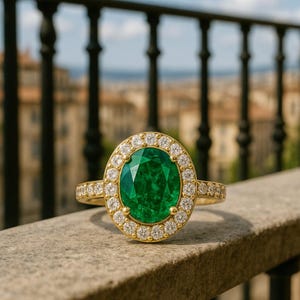 Oval Emerald Ring - 14k Solid Gold Real Emerald Diamond Ring - May Birthstone Ring - Emerald Wedding Ring - Gift Emerald Ring, Birthday Gift