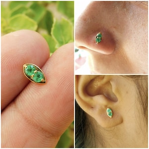 14K Gold Natural Emerald Piercing And Stud Nose Pin Tiny Earring Gold Nose Stud Screw Ball Piercing