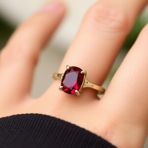 Anello solitario con rubino da 1,70 carati - Anello semplice in oro 14 carati con rubino - Anello con rubino a 4 griffe - Anello regalo per la fidanzata per una cena - Anello di fidanzamento con rubino