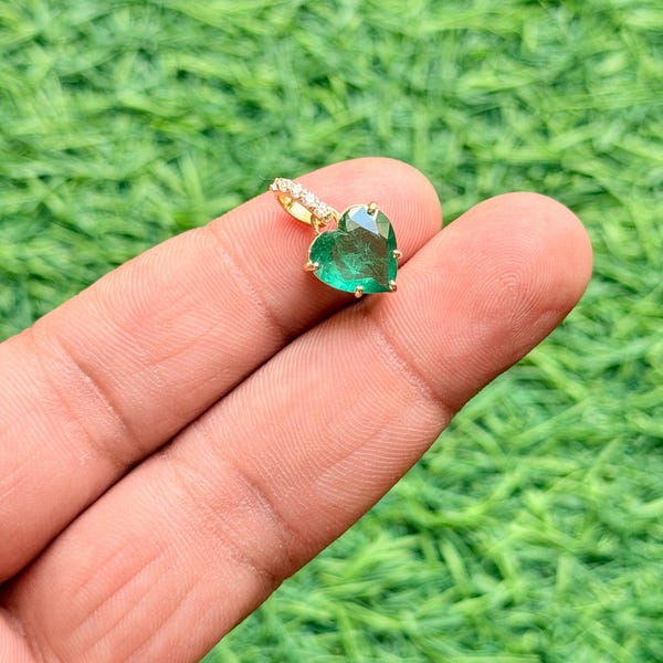 Heart Emeraldpendant 14k Solid Gold Necklace, Real Zambian Pendant, Large Emeraldpendant, Valentines Day Gift, Best Women Gift