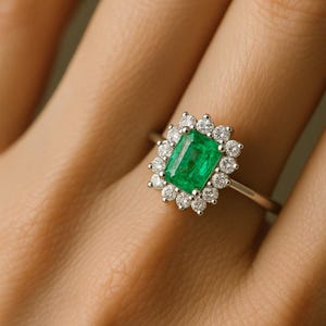 4 crt Real Emerald Diamond Dainty Ring - 18k Gold Emerald Cut Ring - Forest Green Emerald Ring - Vivid Emerald Ring - Large Emerald Cut Ring