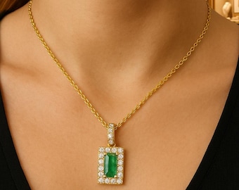14k Solid Gold Baguette Emerald Diamond Pendant – Certified Fine Jewelry