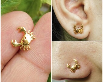 14K Solid Gold Crab Piercing - State Nose Pin - Screw Ball Piercing For Women