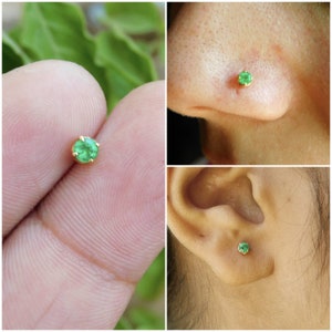 14k Gold Natural Emerald , Nose Ring And Women Stud Piercing , Emerald Nose Ring , Ear Cuff Piercing , 14K Gold Piercing