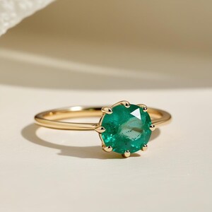 7mm Round Emerald Ring - 14k Gold Solitaire Emerald Ring - Prong Set Ring - Dainty Emerald Ring - Emerald Band Ring - Emerald Gold Ring