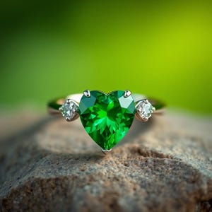 ダイヤモンド エメラルド ハート リング - 14K ゴールド ハート エメラルド リング - 2.50 カート エメラルド リング - おばあちゃんへのギフト リング - アールデコ リング - 愛への贈り物