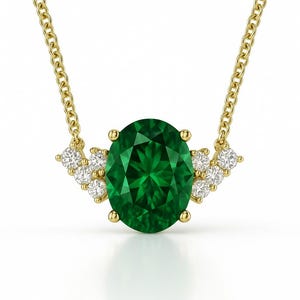 Oval Emerald Necklace - 14k Solid Gold Real Emerald Diamond Necklace - Necklace For Women - Birthstone Necklace - Wedding Bridal Necklace