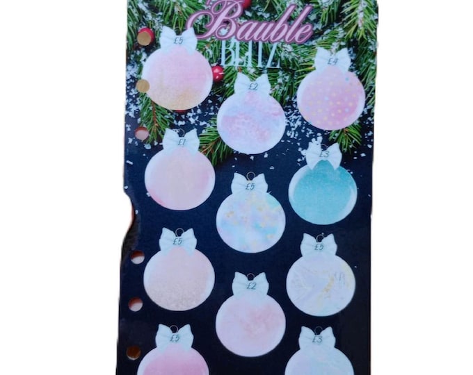 Baubles blitz savings tracker, a6 dashboard sized. christmas baubles themed. save 40 in total.