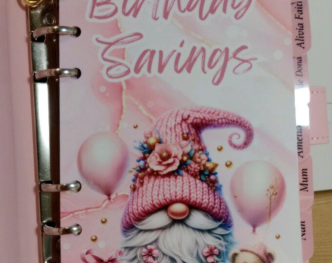 Birthday Gonk Savings Binder Set, Personalized Trackers, Vinyl Decoration