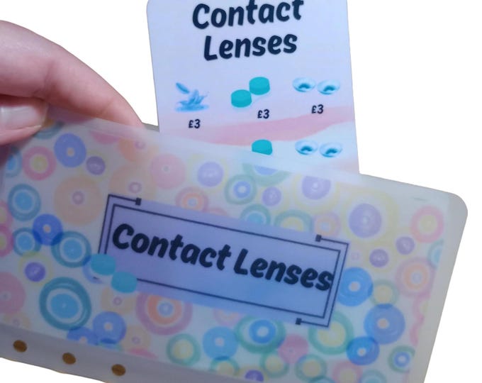 Contact lenses saver tracker card with matching vellum envelope to fit binder a6 size for cash stuffing. save a total of 36