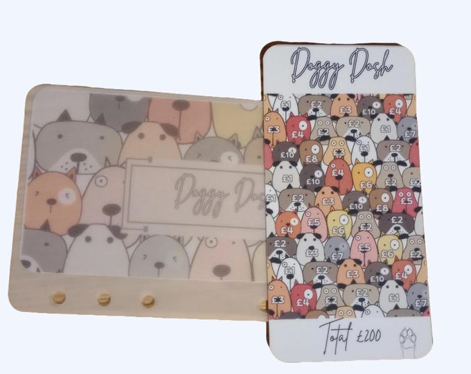 Doggy dosh tracker card with matching vellum envelope to fit binder a6 size for cash stuffing. save a total of 200.
