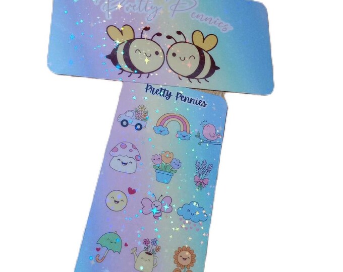 Pretty pennies savings challenge tracker with holographic finish and matching wallet insert. choose your own icons.