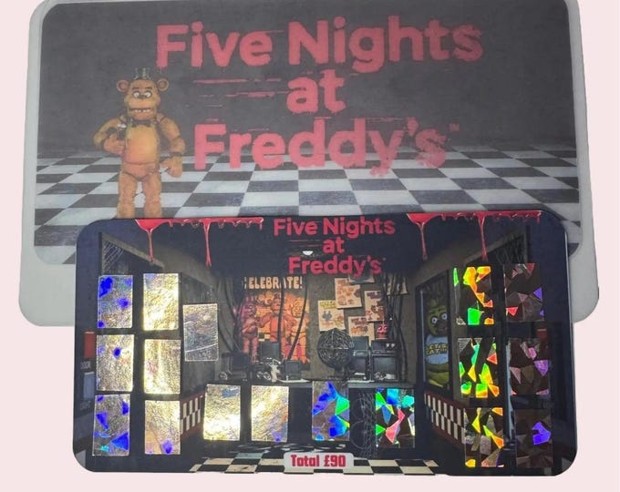 Five nights at freddy's scratch off savings card with matching vellum envelope to fit binder a6 size for cash stuffing. save a total of 90..